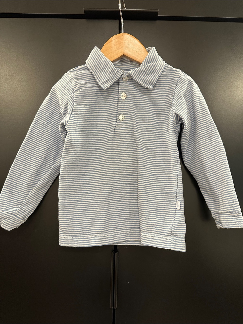 Bella Bliss Kids Blue White Striped Long Sleeve Polo Shirt Size 2